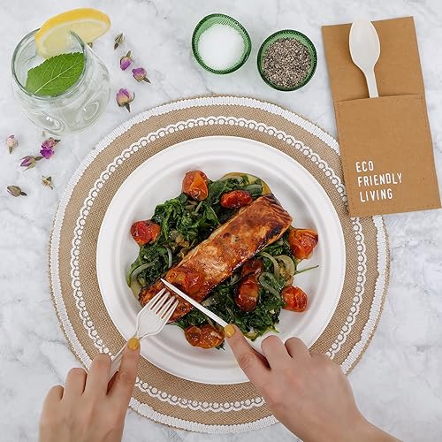 Miniatura 7 de BIRCHIO 150 platos de papel 100% compostables (10 pulgadas), platos desechables resistentes, platos de cena respetuosos con el medio ambiente,
