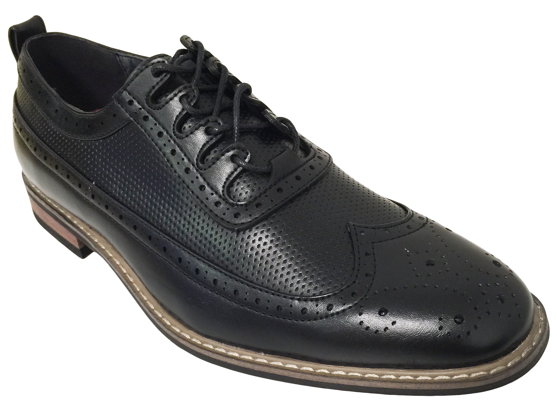 BWO4D Mens Oxfords Wing Tip Lace up Leather Lined Fashion Brogue Casual Classic Dress Shoes