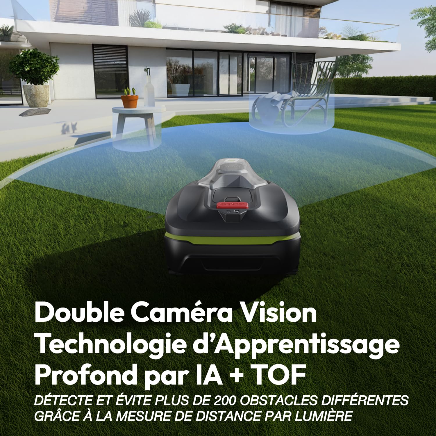 SUNTEK Dual Vision 500 Robot Tondeuse sans Fil – Robot Tondeuse Connecté avec Vision IA + RTK – 500 m² – Application Mob — vue 3