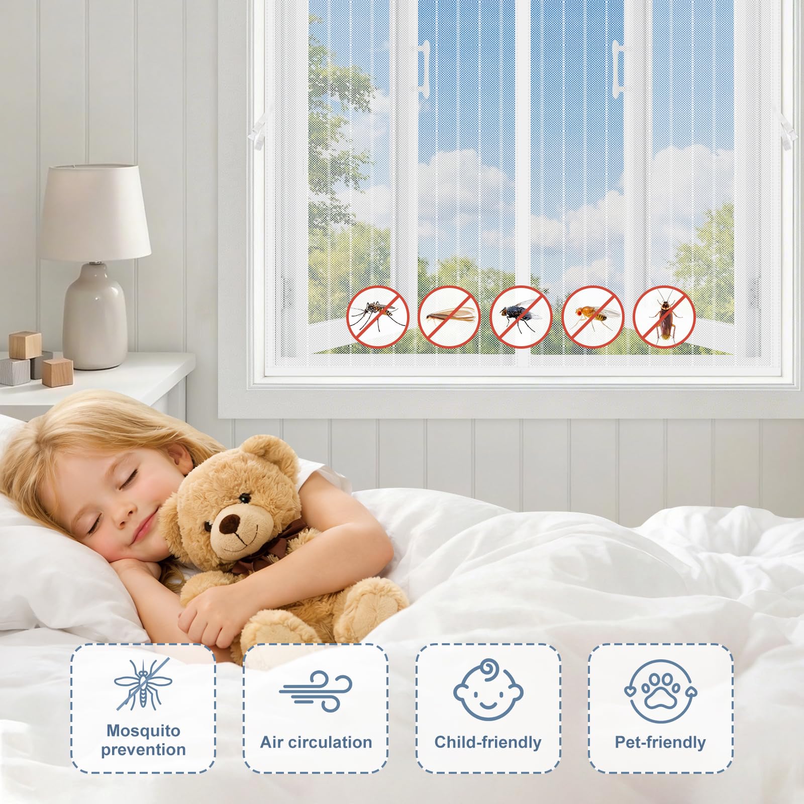 Mosquiteras para Ventanas Magneticas,Mosquitera Ventana Magnetica Sin Taladrar con Cinta Adhesiva,Malla Mosquitera corredera con Iman,Red mosquitero Janela para Dormitorio,Balcón (Blanco, 120x120cm) - 4