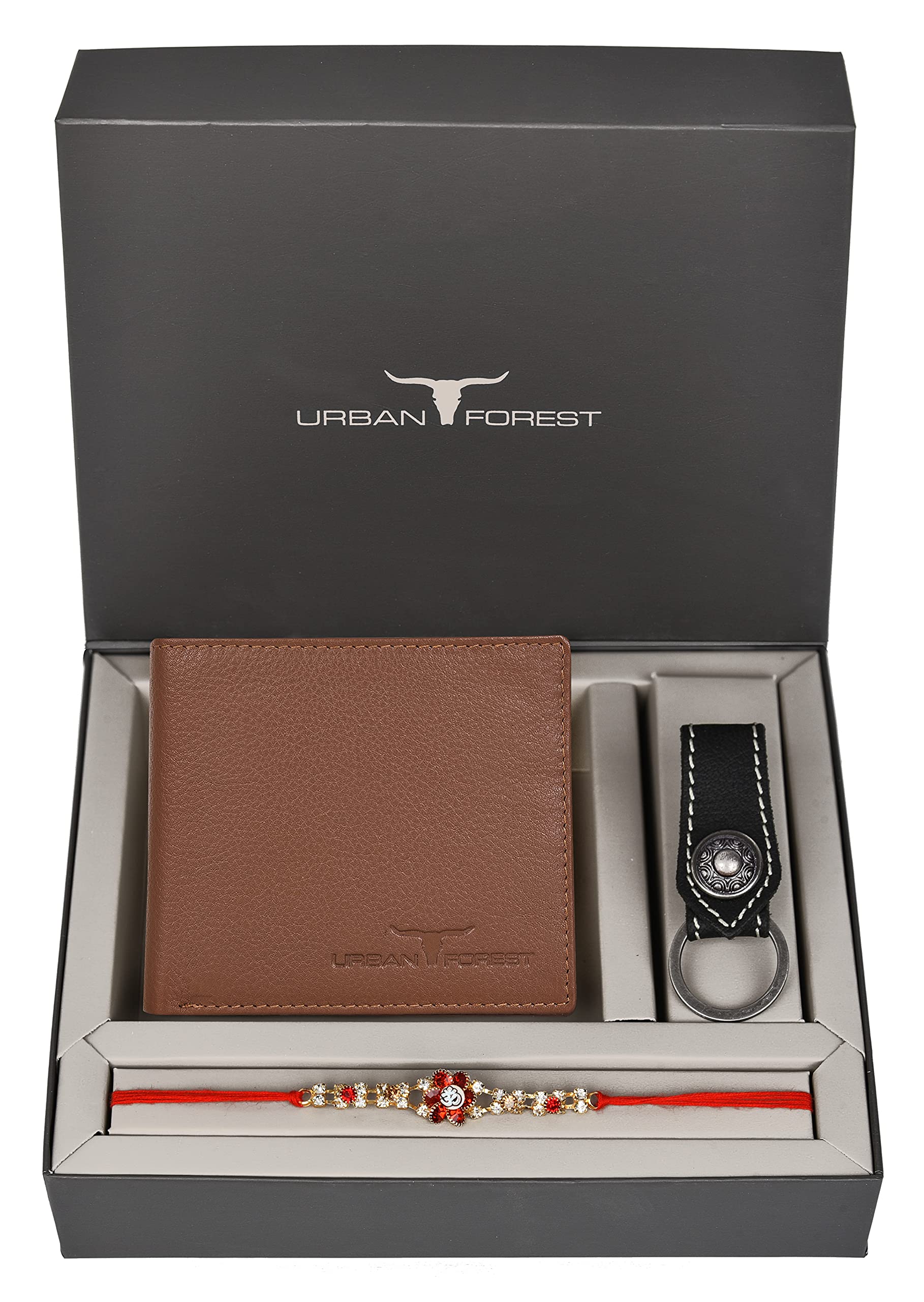 Rakhi Gift Hamper for Brother - Classic Redwood Men's Leather Wallet, Black Keyring and Rakhi Combo Gift Set for Brother - 4561-image-8