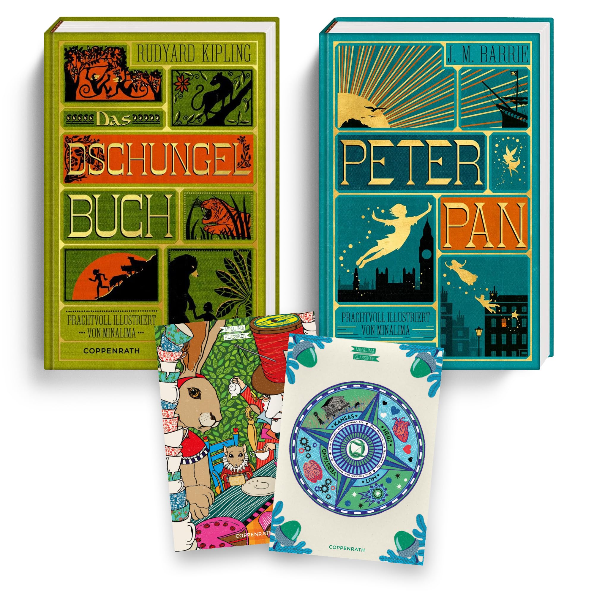 Peter Pan & Das Dschungelbuch – Kinderbuch Klassiker Bundle | MinaLima Bibliophile Ausgabe mit 9 interaktiven Elementen | Hochwertiges Bücher Set inkl. 2 exklusiven Postkarten