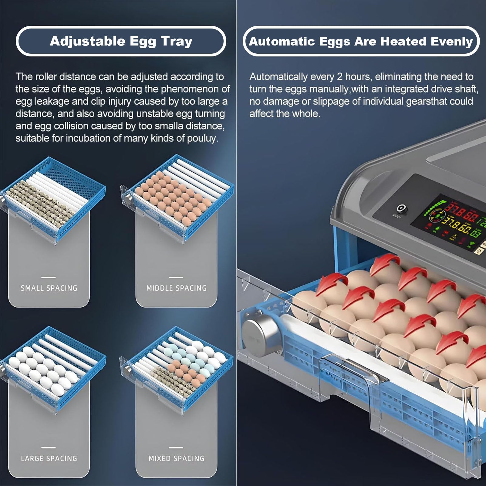 Incubadora de Huevos de gallina, Totalmente automática, con volteador automático y Control de Temperatura, Ideal para Patos y codornices, para Uso doméstico o en criaderos. 120Eggs