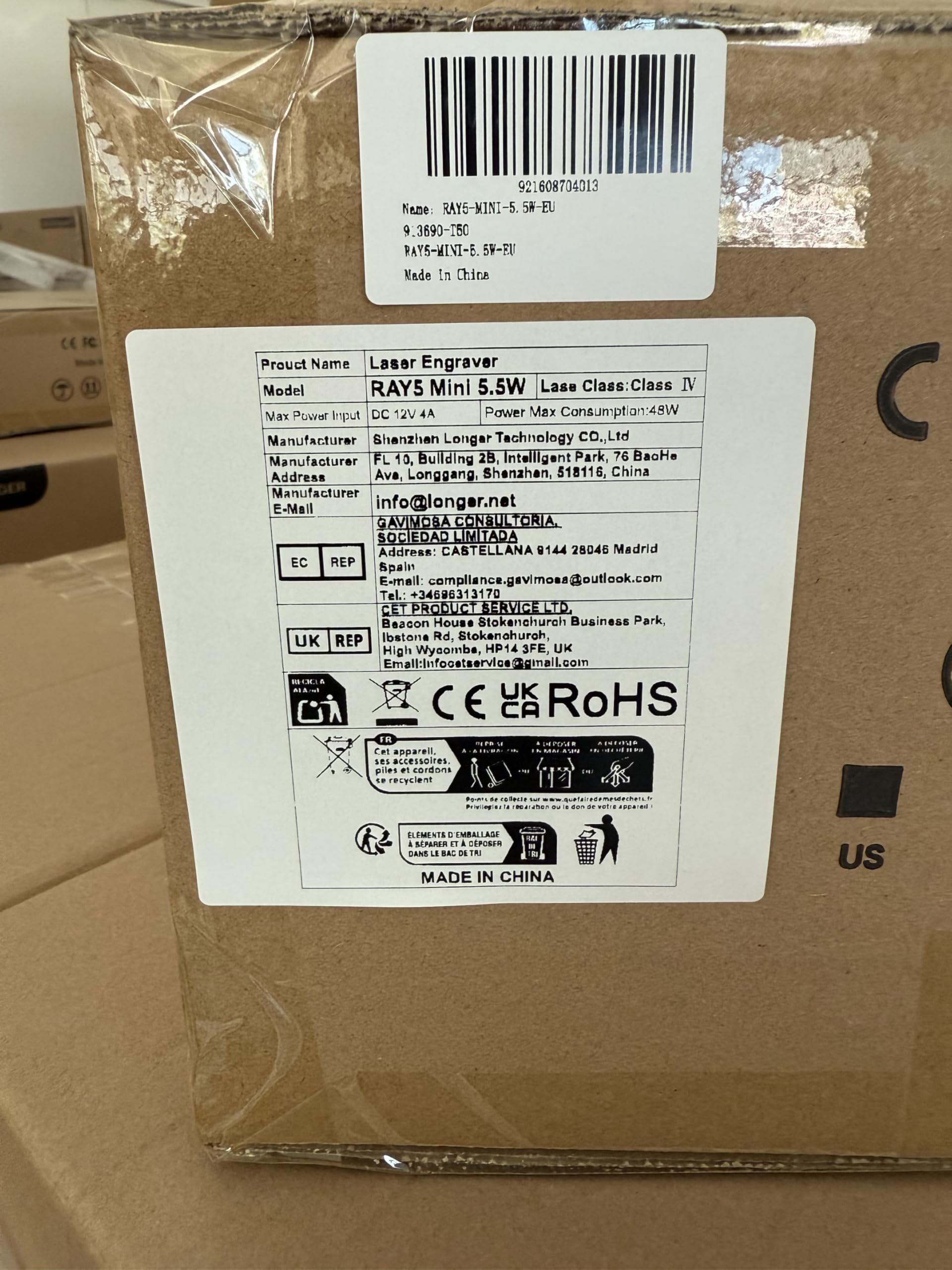 LONGER Ray5 mini Incisore Laser, Incisore Laser 5.5W ad alta velocità con Wi-Fi, Arresto di Emergenza, CNC per DIY e incisione su legno, metallo, acrilico e pelle, area di lavoro 130 × 130 mm