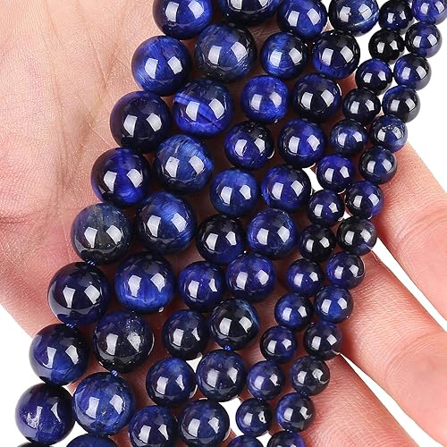 Miniatura 3 de Cuentas de ojo de tigre azul natural, cuentas sueltas redondas de grado AAA, 0.315 in, 100 unidades de opciones de lote a granel, cuentas de piedra