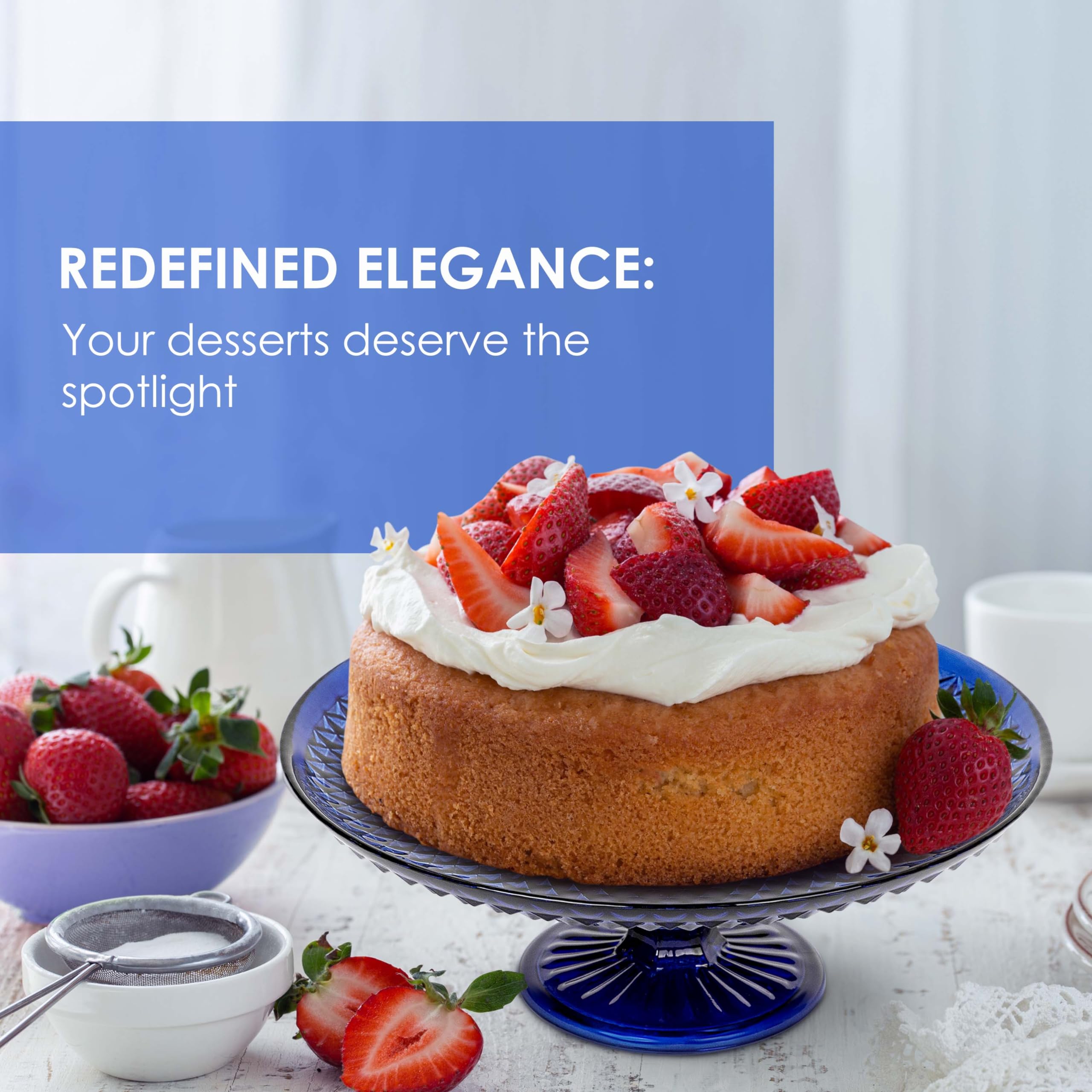 Amici Home Diamond Footed Glass Cake Stand | Round Vintage Style Cake Plate | Serving Platter for Cupcakes, Cookies | Dessert Display Stand for Parties, Weddings, and Gift | 10” D x 3.7” H (Cobalt)