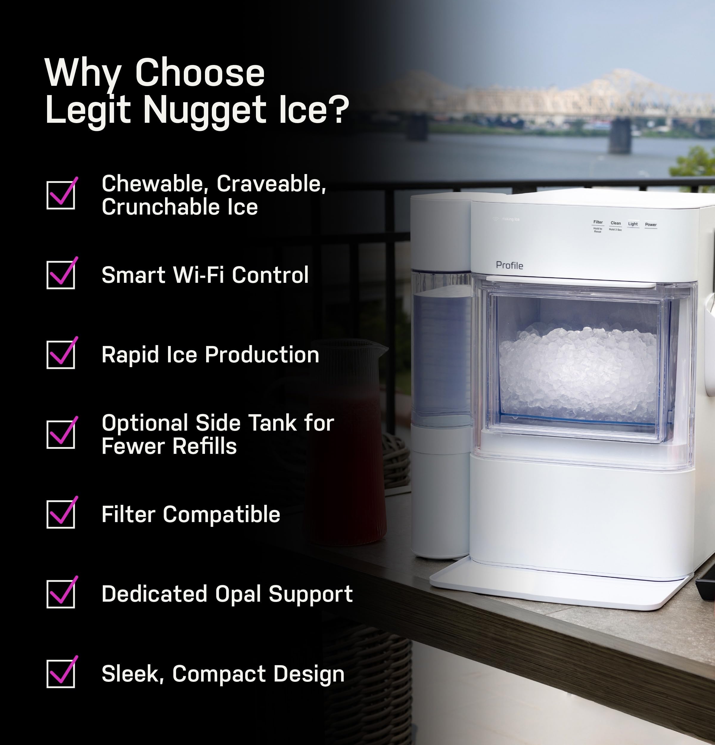 GE Profile Opal 2.0 Ultra Nugget Ice Maker with Scale Inhibiting Filter, Scoop Included, 38 lbs in 24 Hours, Pellet Ice Machine with WiFi & Smart Connected, Black on Fridge.com
