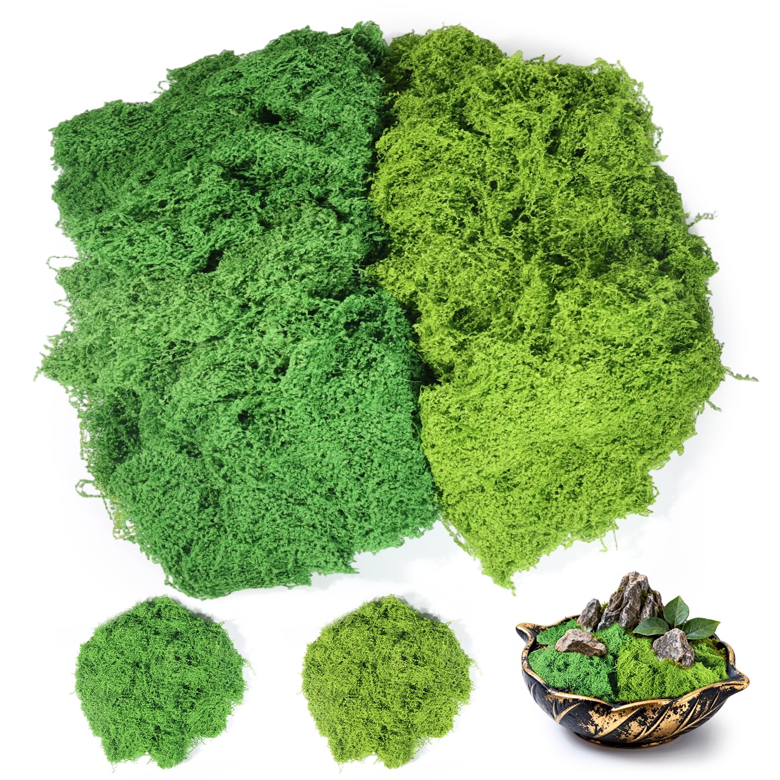 200g di Muschio Stabilizzato Artificiale, Muschio Finto Verde Scuro e Chiaro, Lichene Sintetico Simulazione per Decorazioni, Modellismo, Terrari e Pareti, Ideale per Acquari e Decorazioni per la Casa - 2