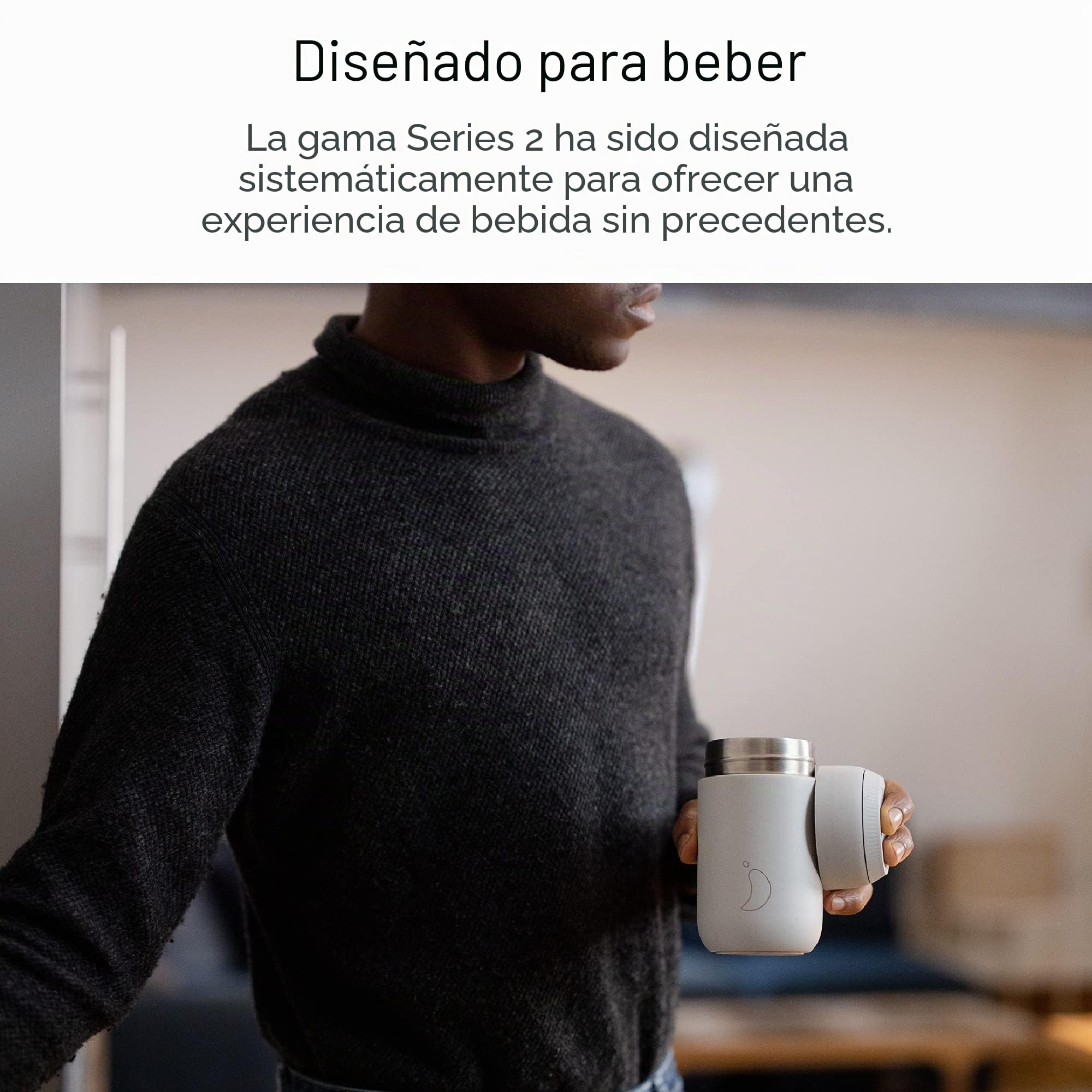 Chilly's Serie 2 Taza de Cafe Termica - Taza de Doble Pared con Tapa - Acero Inoxidable sin BPA - Abyss Black, 340ml