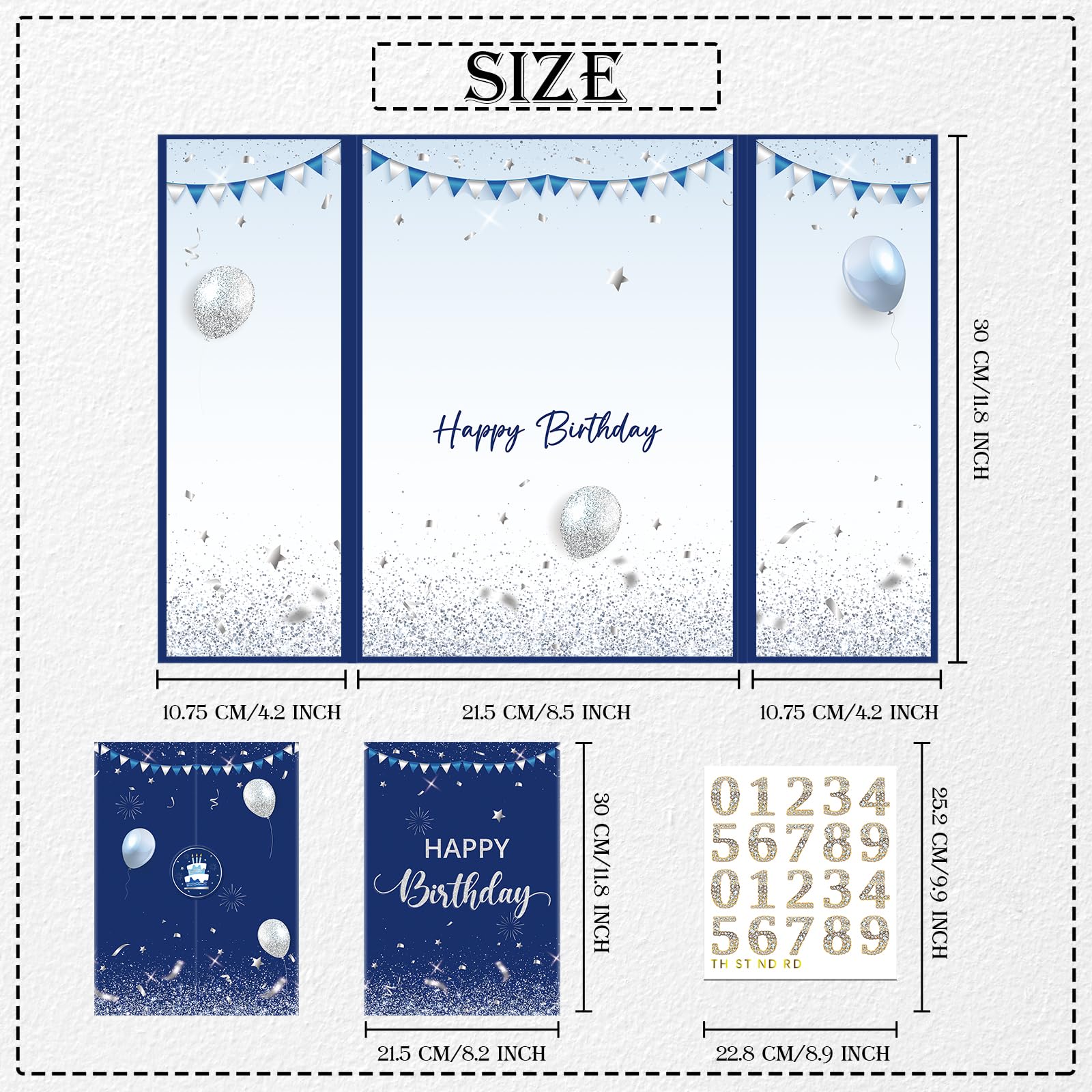 Happy Birthday Signature Guest Book, with Number Stickers Suitable for Any Year, Blue Silver Birthday Card, Birthday Sign in Book Happy 30th 40th 50th 60th Birthday Decoration Signature Book