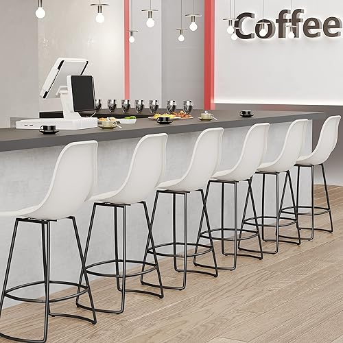 Miniatura 6 de Aklaus Juego de 4 taburetes de bar giratorios de metal con respaldo de plástico curvado modernos taburetes de bar de plástico para cocina comedor