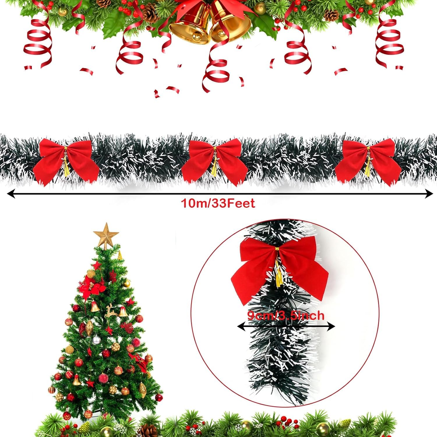 Guirlande De Noël De 10 M - Guirlande De Noël Verte Et Blanche - Grosse Guirlande Métallique Brillante À Suspendre Pour Sapin[J912] - Maison