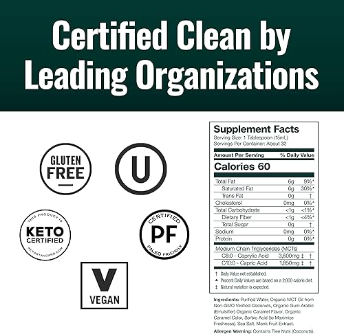 Miniatura 5 de Natural Force Paquete de café descafeinado orgánico molido limpio + aceite MCT de caramelo cremoso  Crema MCT saborizada, café sin moho y