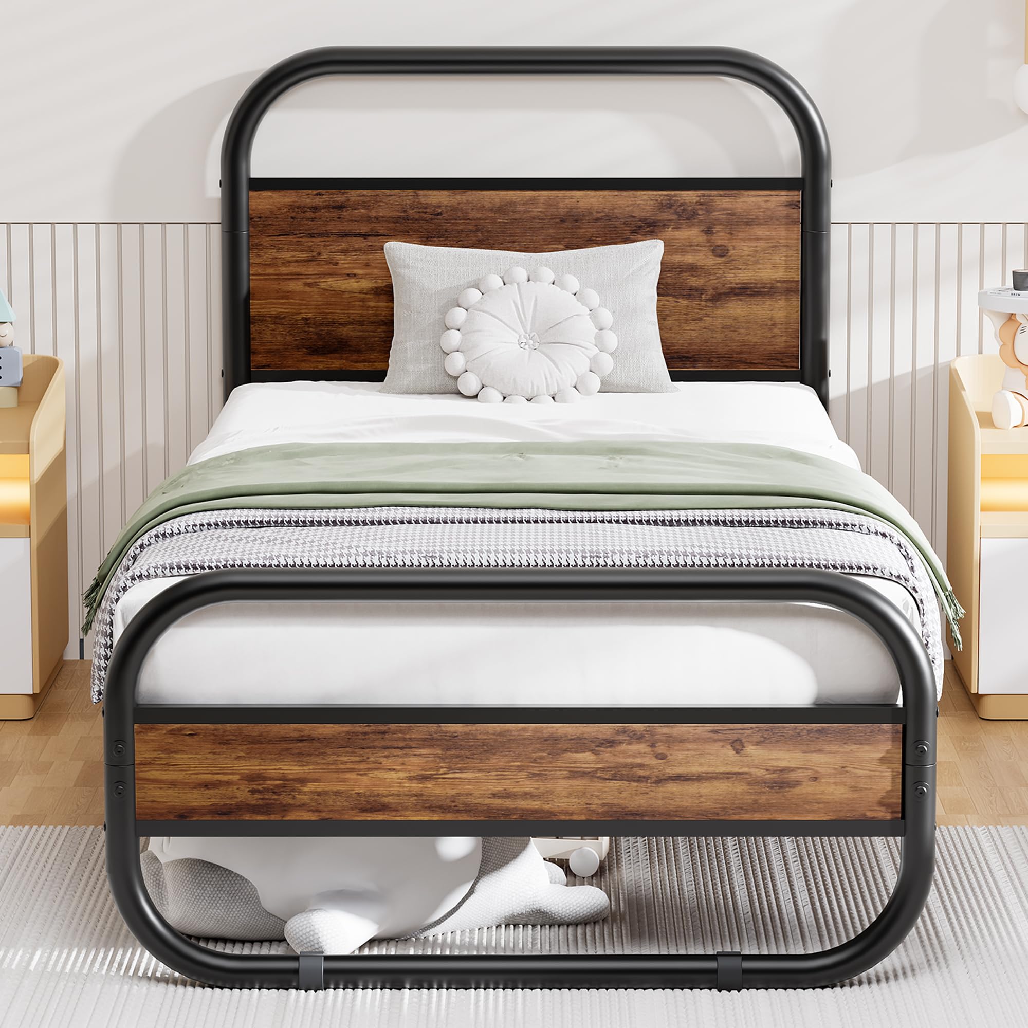 Diahomy 3ft Single Bed Frame, 90x190cm Metal Platform Bed, Bed Base,Brown โ image 1