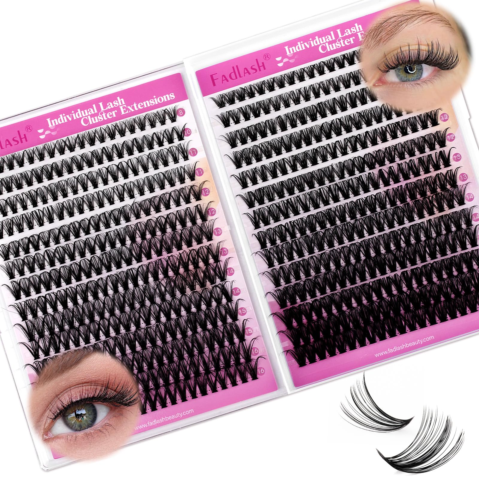 FADLASH Lash Clusters Wispy Eyelash Clusters 30D 40D Natural D Curl Clusters Eyelash Extensions 8-16mm Individual Lashes DIY