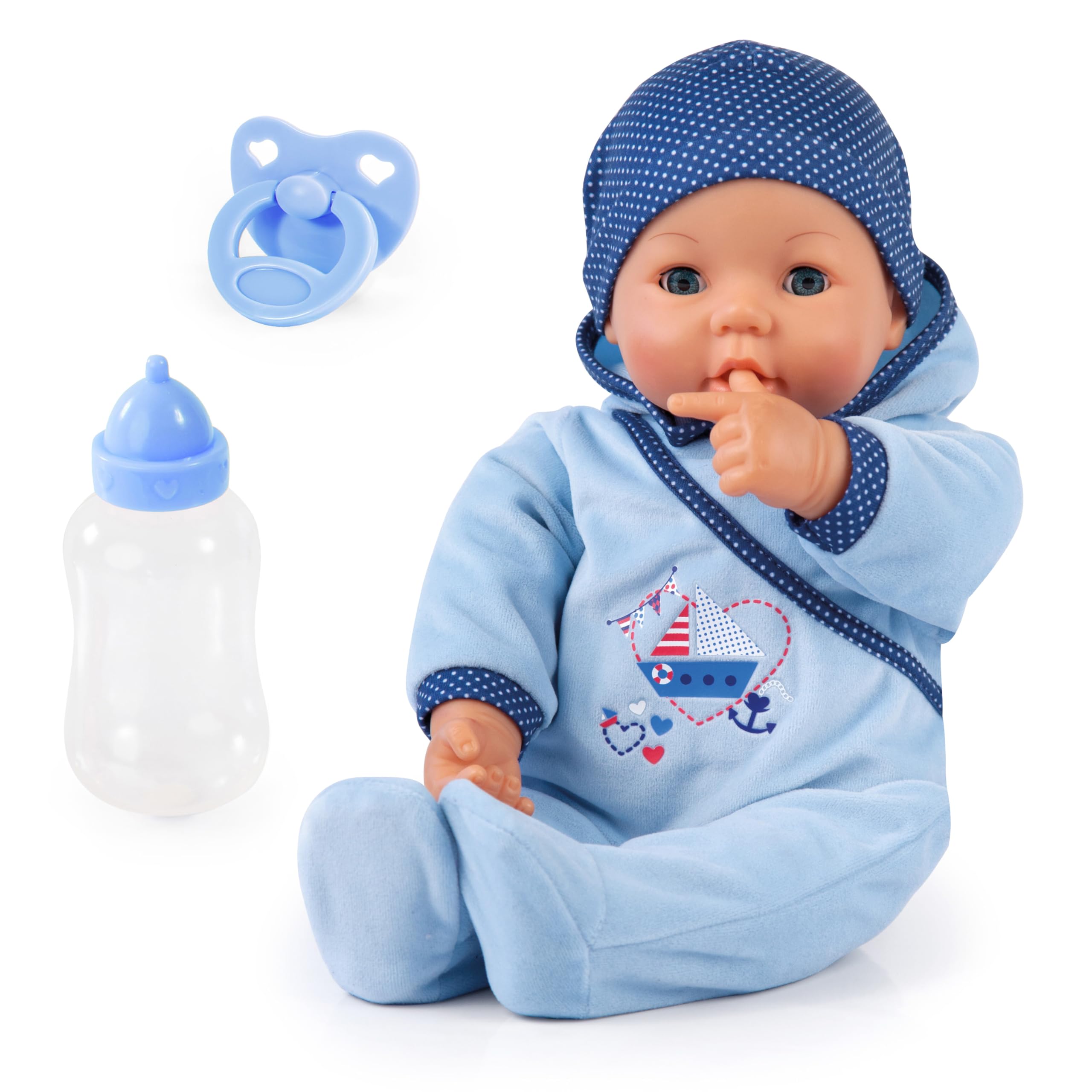 Bayer Design 94683AC Interactive doll 46 cm, soft body, talking, moves mouth, closing eyes, with bottle and dummy