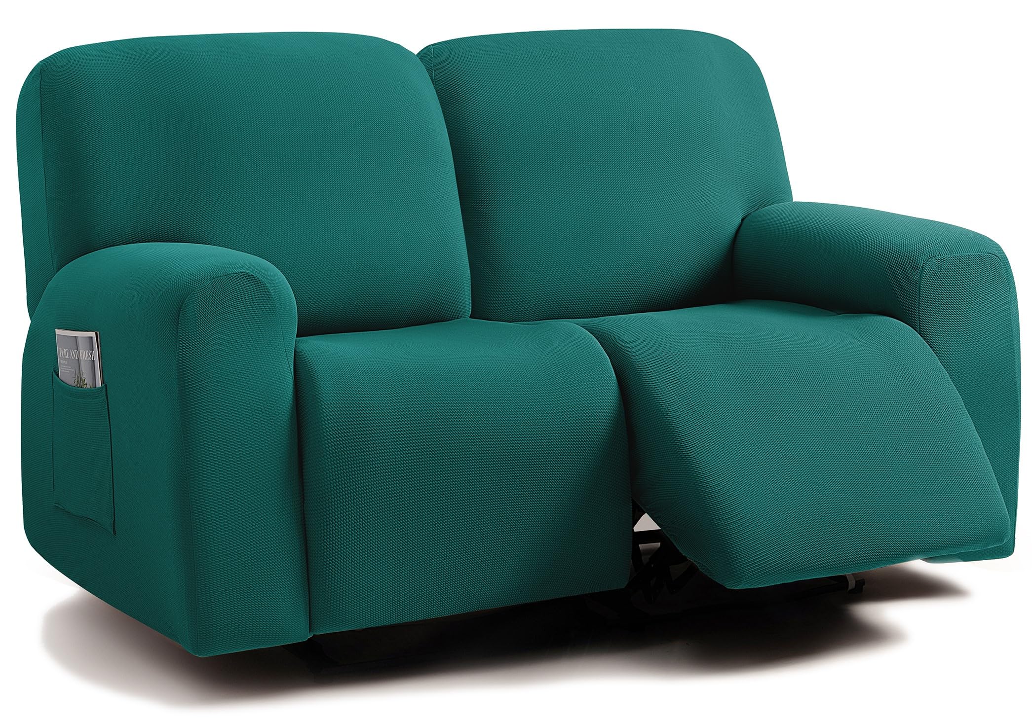 ULTICOR Jacquared Design, Reclining Loveseat Slipcover, 48" - 65" L, 2 seat 6-Piece Loveseat Recliner Cover,Loveseat Reclining Sofa Cover, Washable (Deep Teal, Loveseat Recliner Cover)