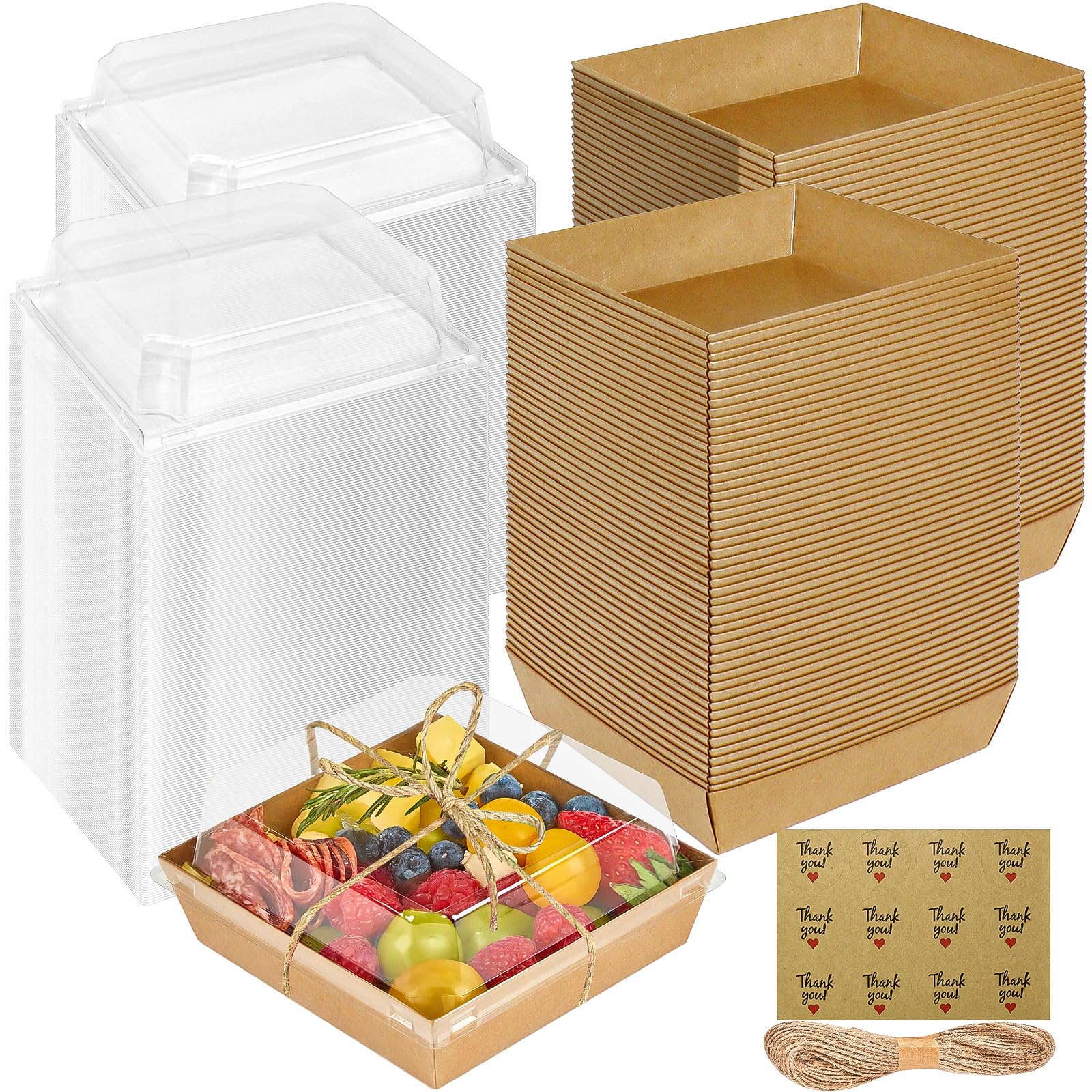 100 Pack Cake Slice Boxes with Clear Lids, Brown Kraft Charcuterie Boxes