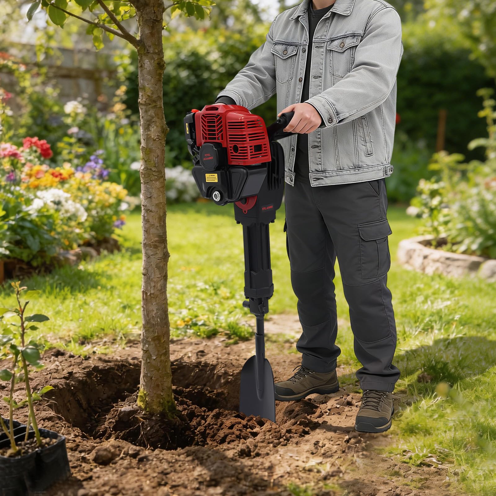 52CC Gasolina Gartenbaumgräber, 2-Takt Motor Baumcattermaschine 1900W Handgeführter Baumgräber, Gaskdragger für Garten, Forestwirtschaft Sämlinge und Obstgarten