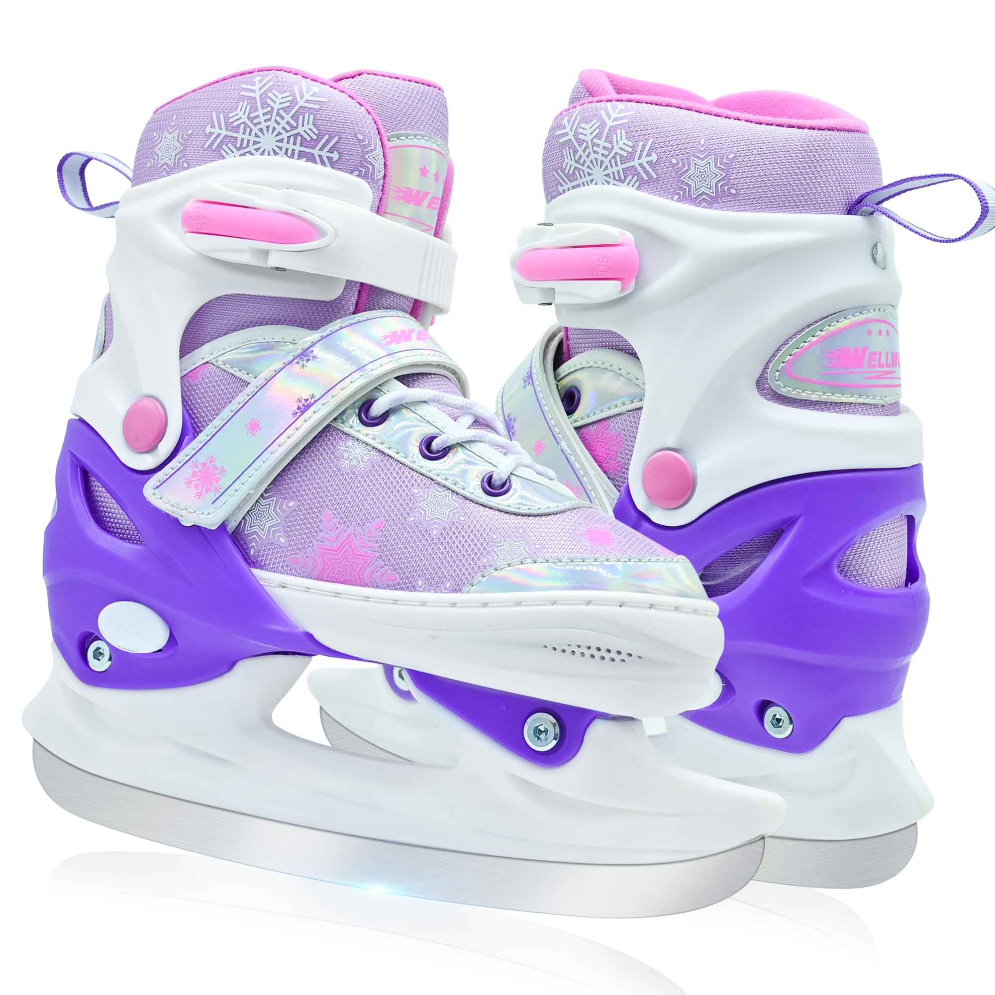 WELLWON Ice Skate for Kids Boys Girls, Adjustable Blades Iceskates, Ice Hockey Skates Size M for Beginner Age 5-8