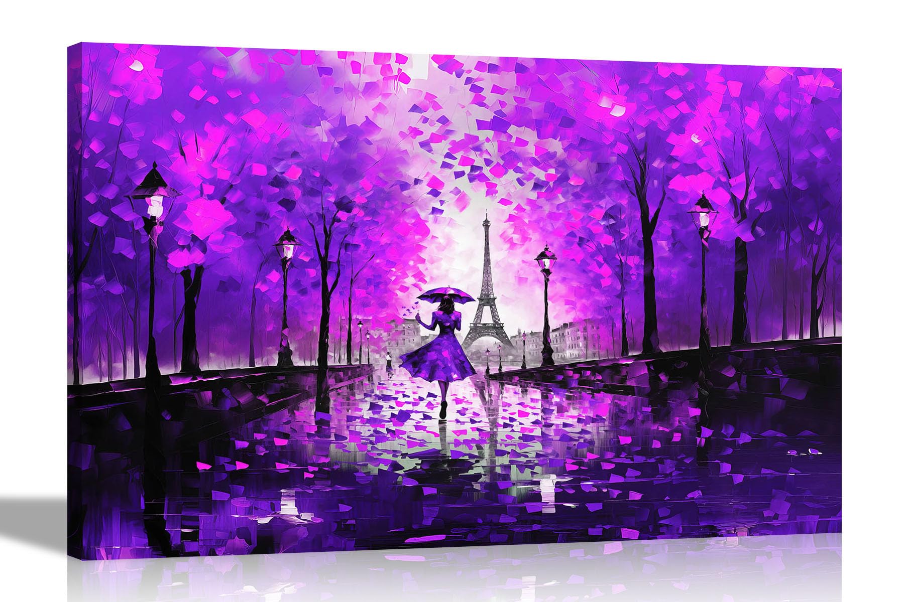 Artley Prints Purple - Autumn Stroll In Paris Canvas Wall Art | Framed Pictures For Living Room, Bedroom | Modern Prints Artwork For Hanging 51 X 35Cm (20 X 14 Inches)