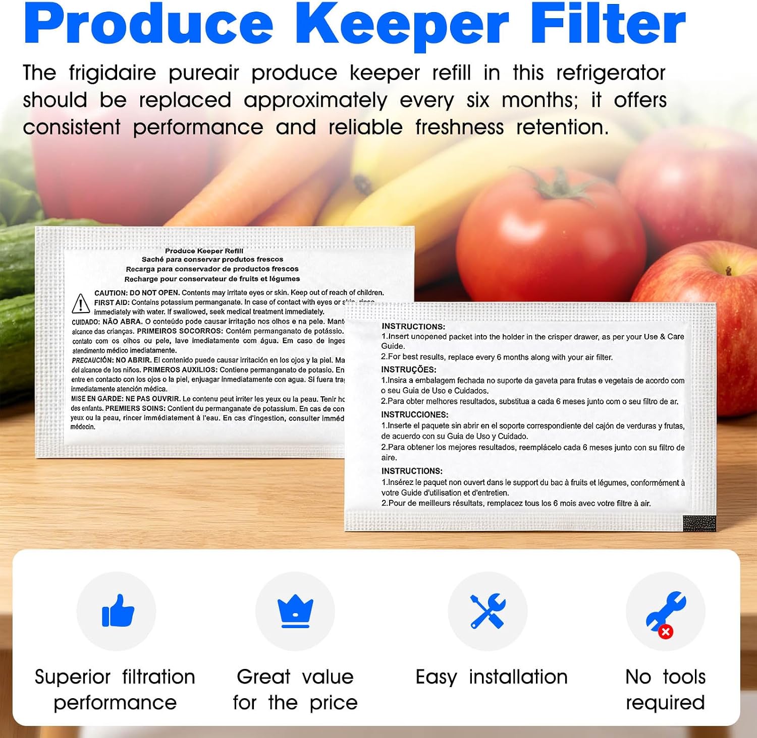 6 PCS Frpapkrf Produce Keeper Refill Replacement Frigidaire Pureair Produce Keeper Refill FRPAPKRF2PK FRPAPKRF, Refrigerator Produce Keeper Preserver