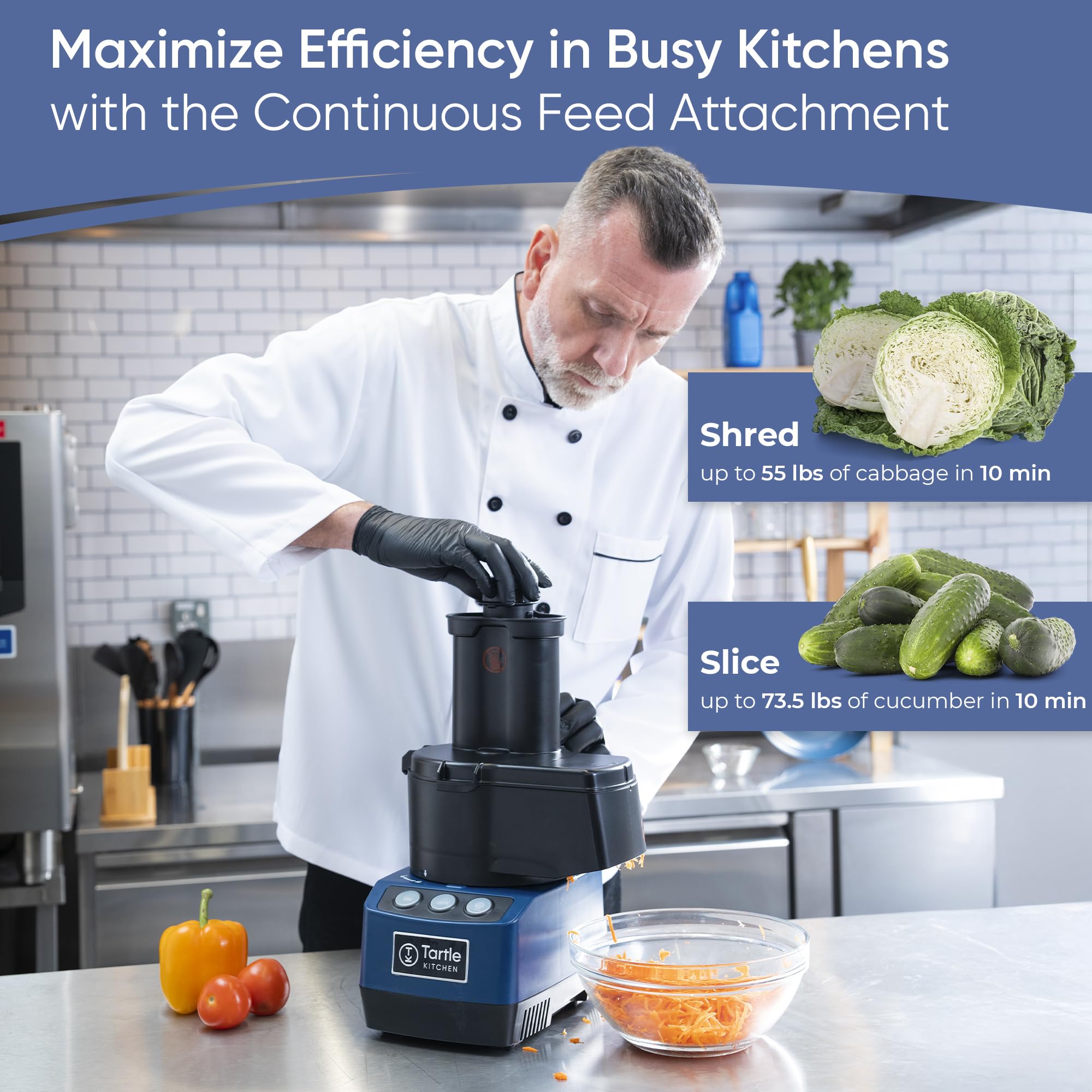 Light-Duty Commercial Food Processor - 600W Chopper, Slicer, Shredder & Blender w/Vegetable Prep Lid, Continuous Feed Attachment, 3L Mixer Bowl & Stainless Steel Blades - Professional Food Processor