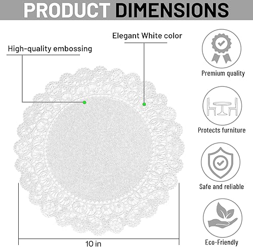 Miniatura 4 de The Baker Celebrations Tapones de papel de encaje blanco de 10 pulgadas, paquete de 50  Tapones redondos desechables para pasteles, pasteles,