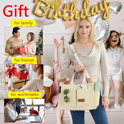 Miniatura 7 de Bolso de mano para mujer con compartimentos, bolso grande de lona para mujer, bolso cruzado de trabajo, portátil, bolsa de libros, bolsos de hombro