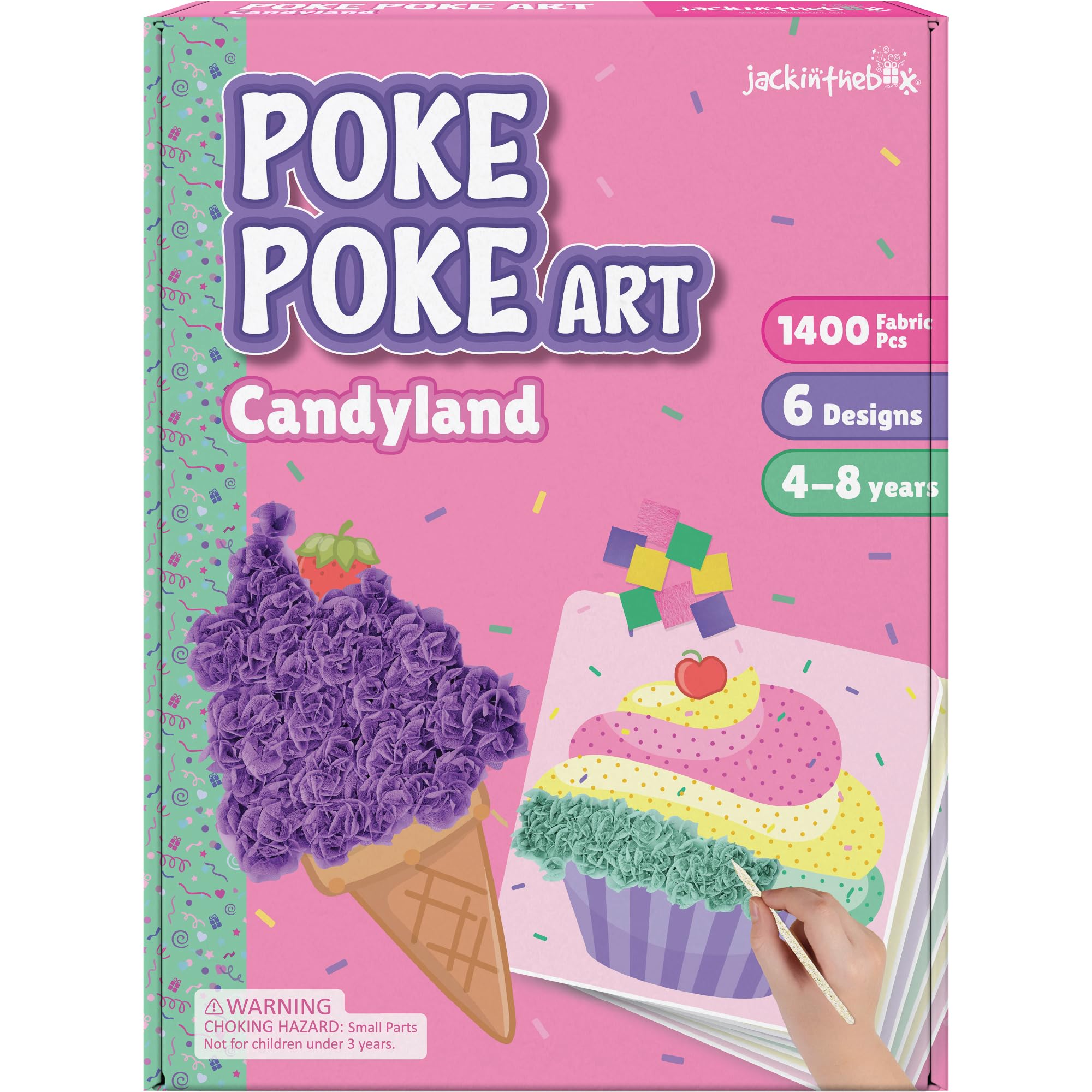 jackinthebox Poke Poke Art for Kids - Candyland Theme, Mess-Free Fabric Art and Craft, Flower Pressing Kits, Gift for Kids, DIY Activity Boy Gift for