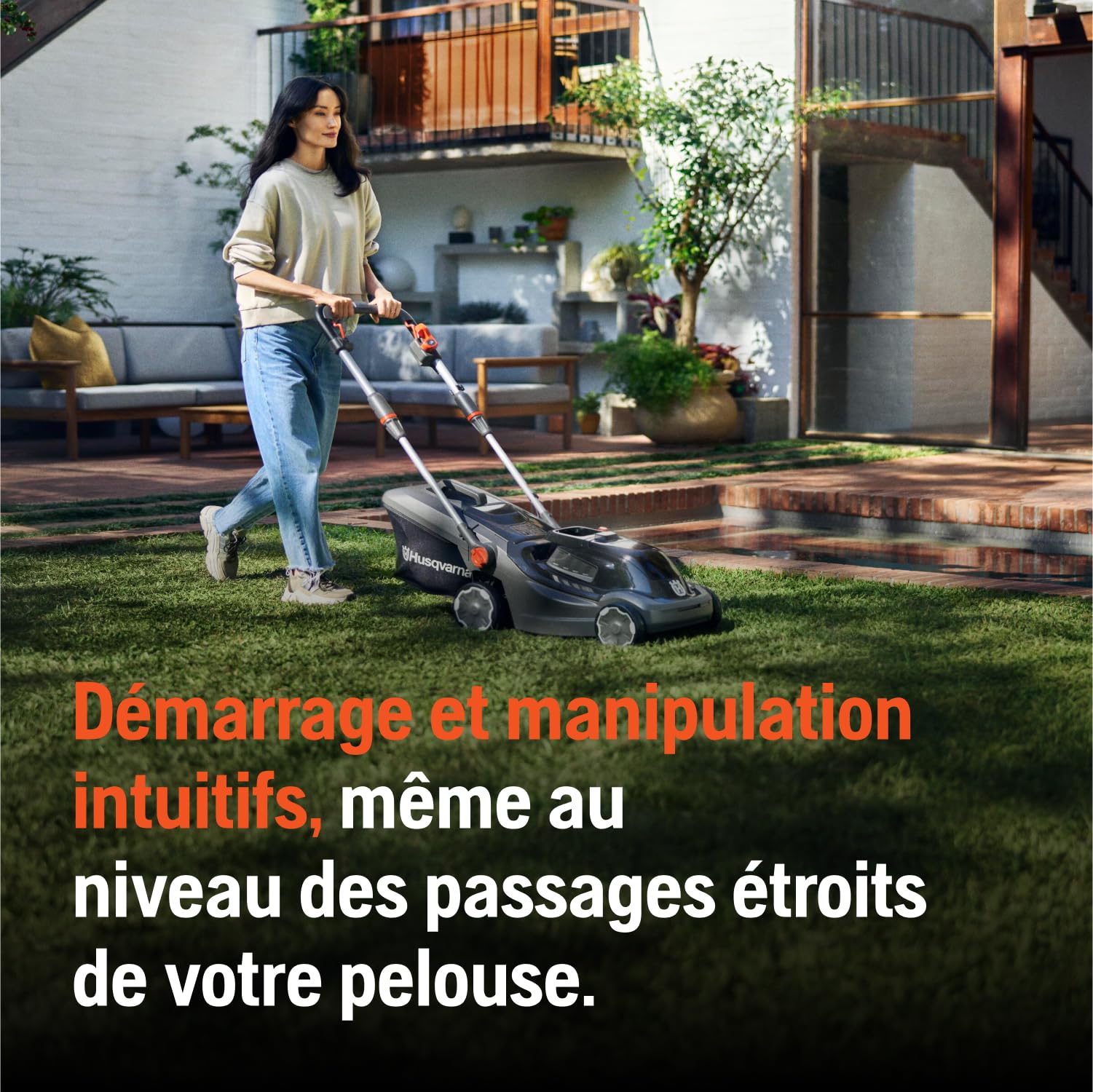 Husqvarna Aspire LC34-P4A Tondeuse à Gazon sans Fil avec Batterie 18 V et Chargeur, pour 500 m² de Surface de pelouse I Tondeuse à Gazon électrique (Panier collecteur de 30 l, Largeur de Coupe 34 cm,