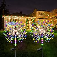 Vista 15 de Paquete de 4 luces solares decorativas para exteriores con 480 LED, luces solares impermeables de fuegos artificiales con 8 modos, adecuadas
