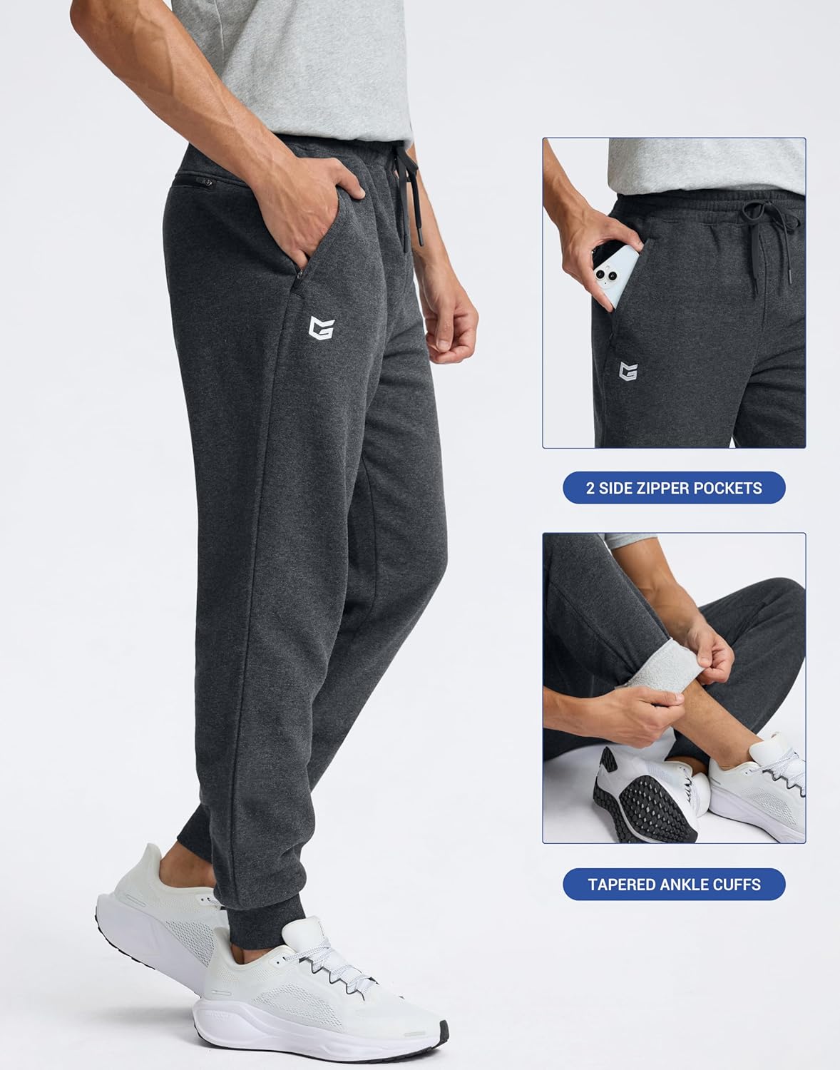Men's Cotton Fleece Lined Joggers with Zipper Pockets Athletic Workout Gym Lounge Sweatpants Winter Warm Pants - Image 6