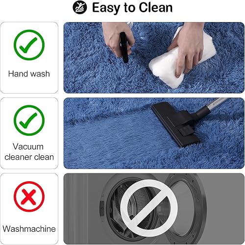 Miniatura 4 de Alfombras de área de 6 x 9 pies para sala de estar, alfombra azul grande y esponjosa para dormitorio, alfombras suaves y peludas para dormitorio de