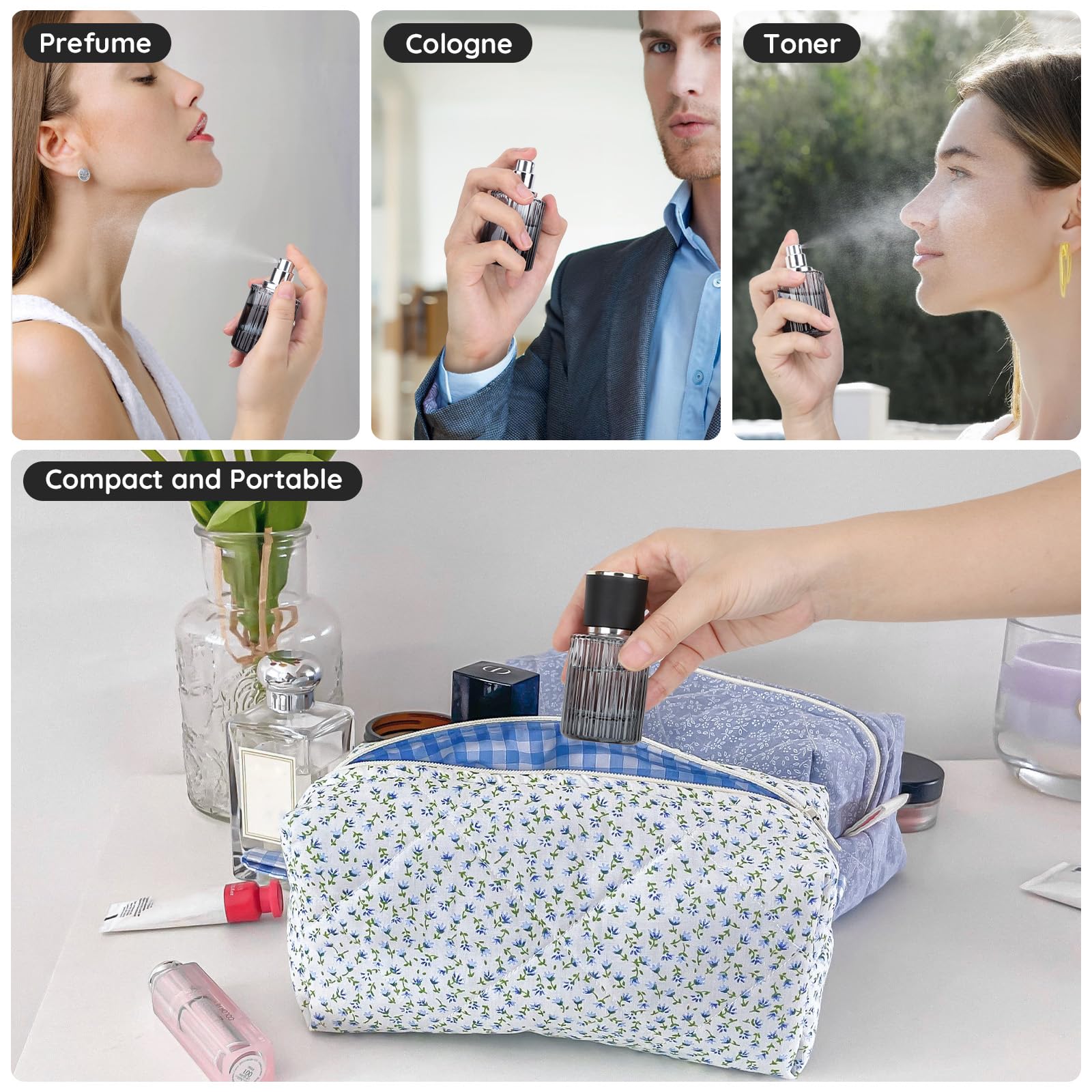 Segbeauty Boccette Profumi Vuoti, 4 Pezzi 30ml Porta Profumo da Borsetta, Vaporizzatore Vetro Ricaricabile, per Data Festa, Viaggi (Gradiente Nero)
