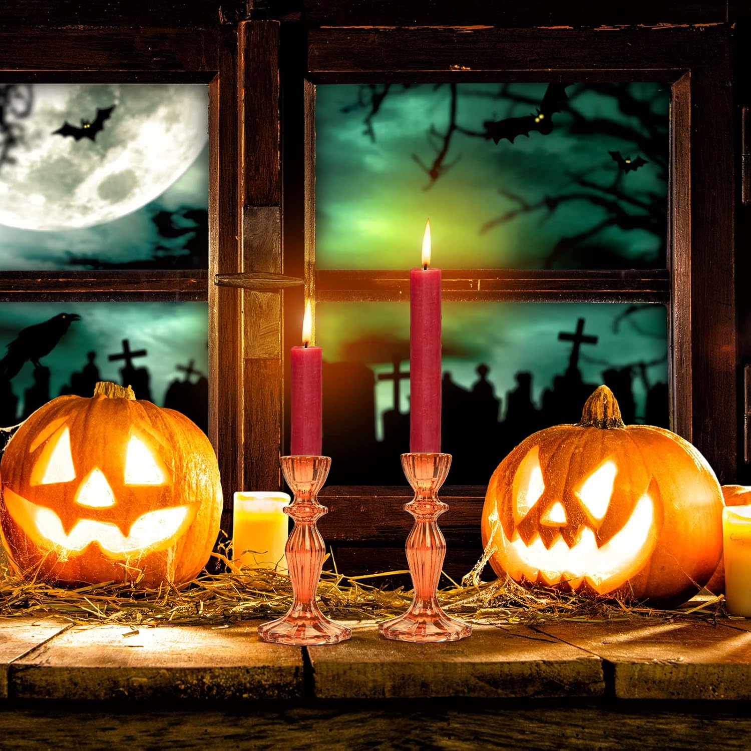 Glass Candle Holders, 2PCS Pillar Candle Holders Decorative Candlestick Holders Table Centerpieces Valentines Wedding Home Decor, Orange - Image 6