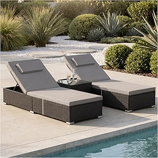 TecTake® Doppelliege für 2 Personen, 6-Fach verstellbare Rückenlehne, inkl. Tisch, wetterfest, 200 kg belastbar Doppel-Sonnenliege, Zweisitzige Liege, Rattan Doppel-Lounger, Gartenliege - schwarz