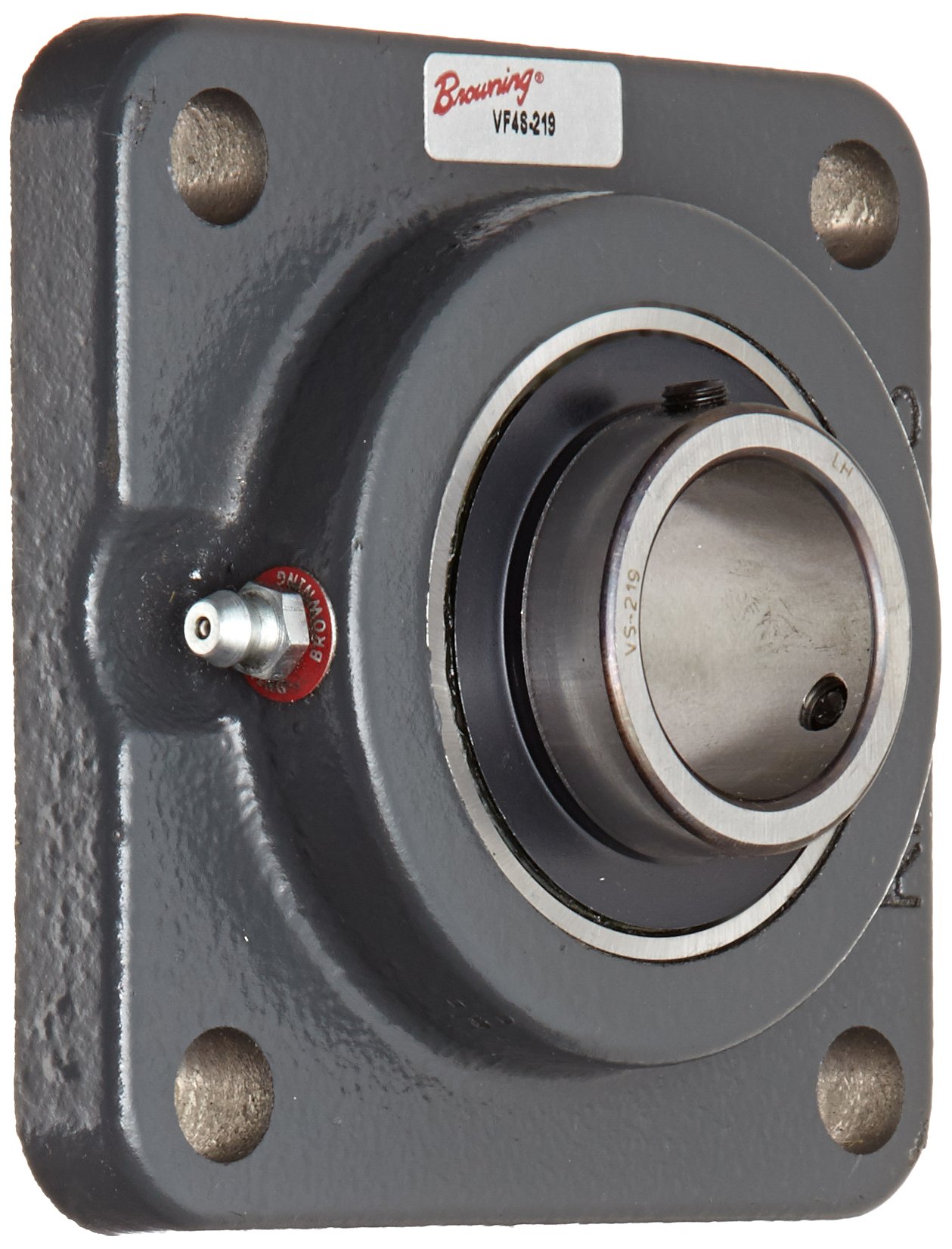 Browning VF4S-219 Normal-Duty Flange Unit, 4 Bolt, Setscrew Lock, Regreasable, Contact and Flinger Seal, Cast Iron, Inch, 1-3/16