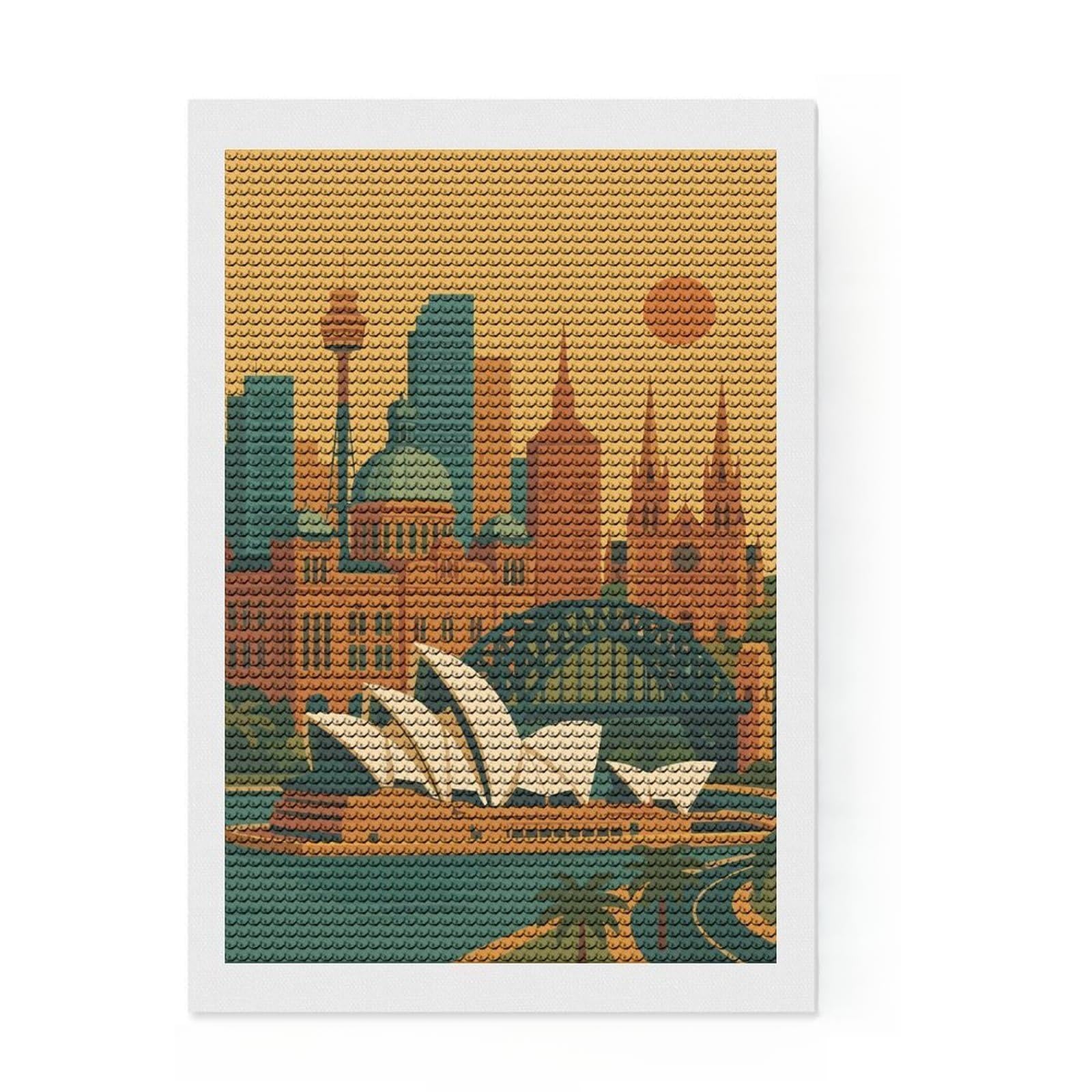 Junmoney Sydney, Australia Skyline Illustration Diamond Painting Kit 8"x12", Detailed Printed Canvas, with Tool Kit, Full Kit Included, Canvas Picture