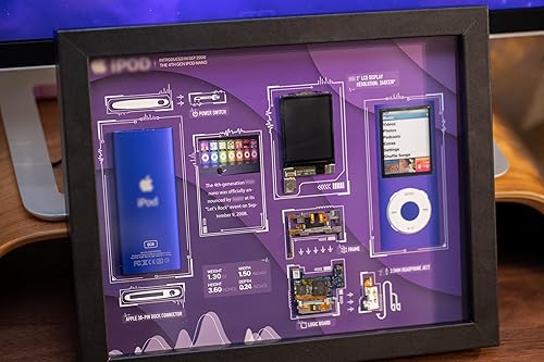 Disassembled iPod Nano 4th Generation Art With Frame, Deconstructed iPod Nano 4 Teardown, Apple Fan Gift, Cool Wall Decor, Unique Home Decor