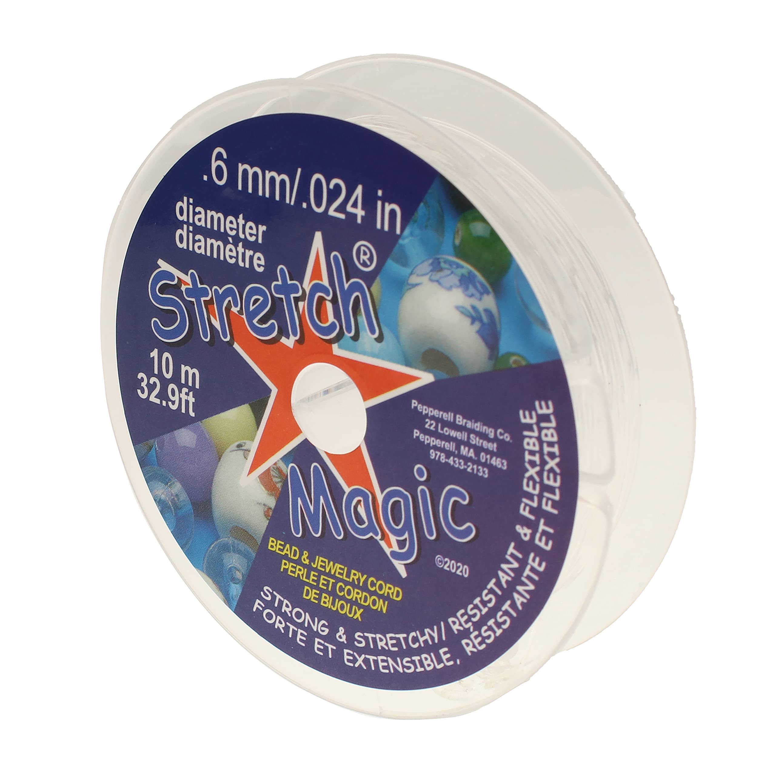 Stretch Magic Elastic Beading Cord – Clear Color, 0.6mm in Diameter, 10-Meter (32 ft) - Easy to Knot, Strong & Stretchy String for Making Beaded Jewelry