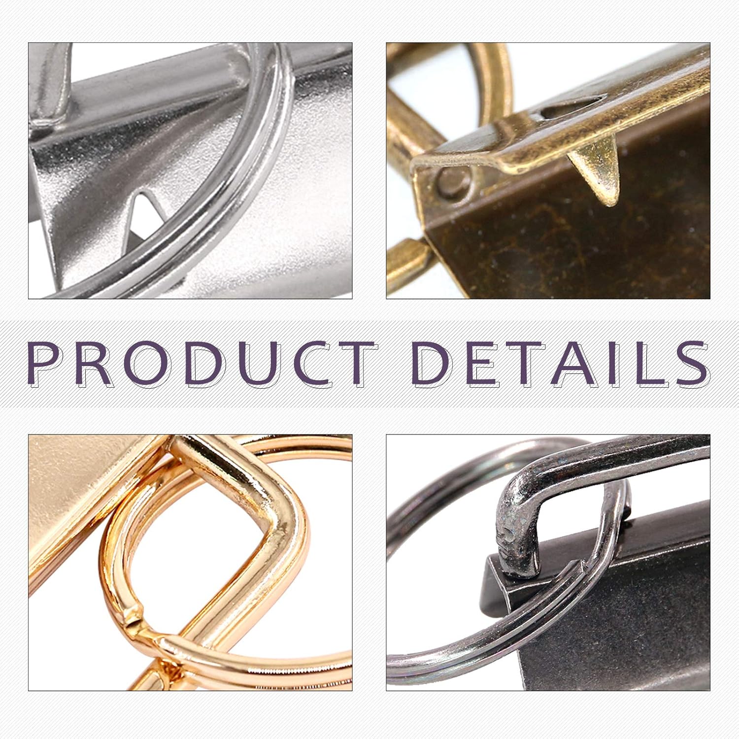 Swpeet 44Pcs 1" 4 Colors Key Fob with Rings, Perfect for Bag Wristlets with Fabric/Ribbon/Webbing/Embossed Hand Craft - Bronze/Gold/Silver/Gun-Black