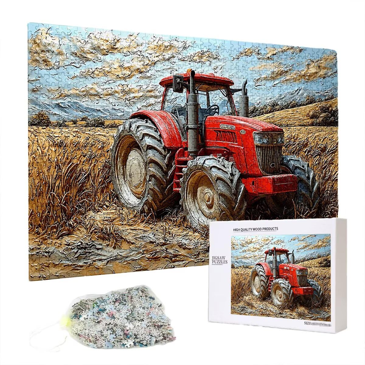 Puzzle 3000 elementów, traktor, krajobraz, 3000 części, drewniane puzzle dla dorosłych, trudna łamigłówka, gra logiczna dla całej rodziny, drewniane puzzle do dekoracji salonu, prezenty, B-24