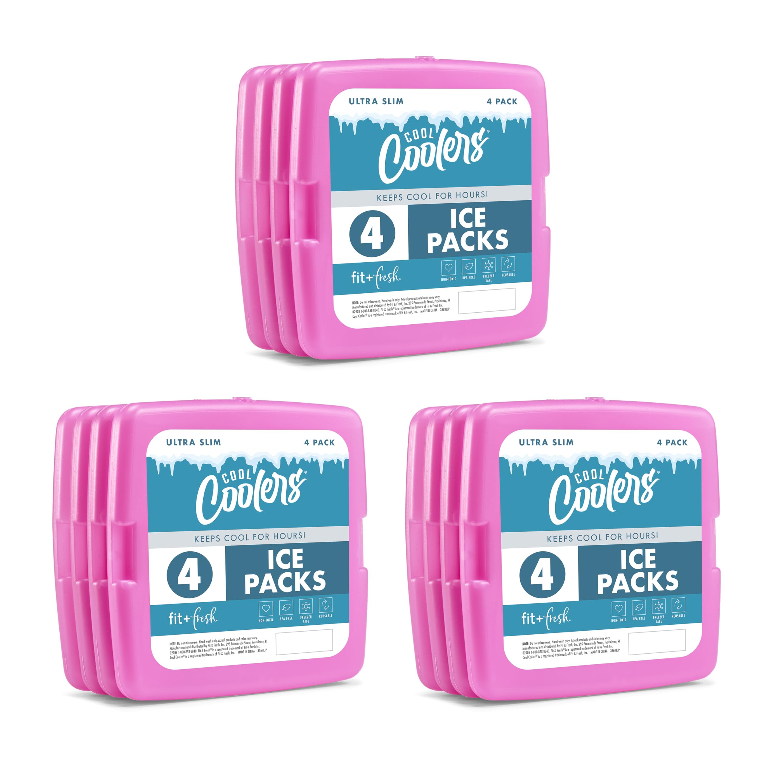 Cool Coolers by Fit + Fresh, Reusable & Long-Lasting Slim Ice Packs, Cold Packs for Lunch Boxes, Ice Packs for Lunch Bags