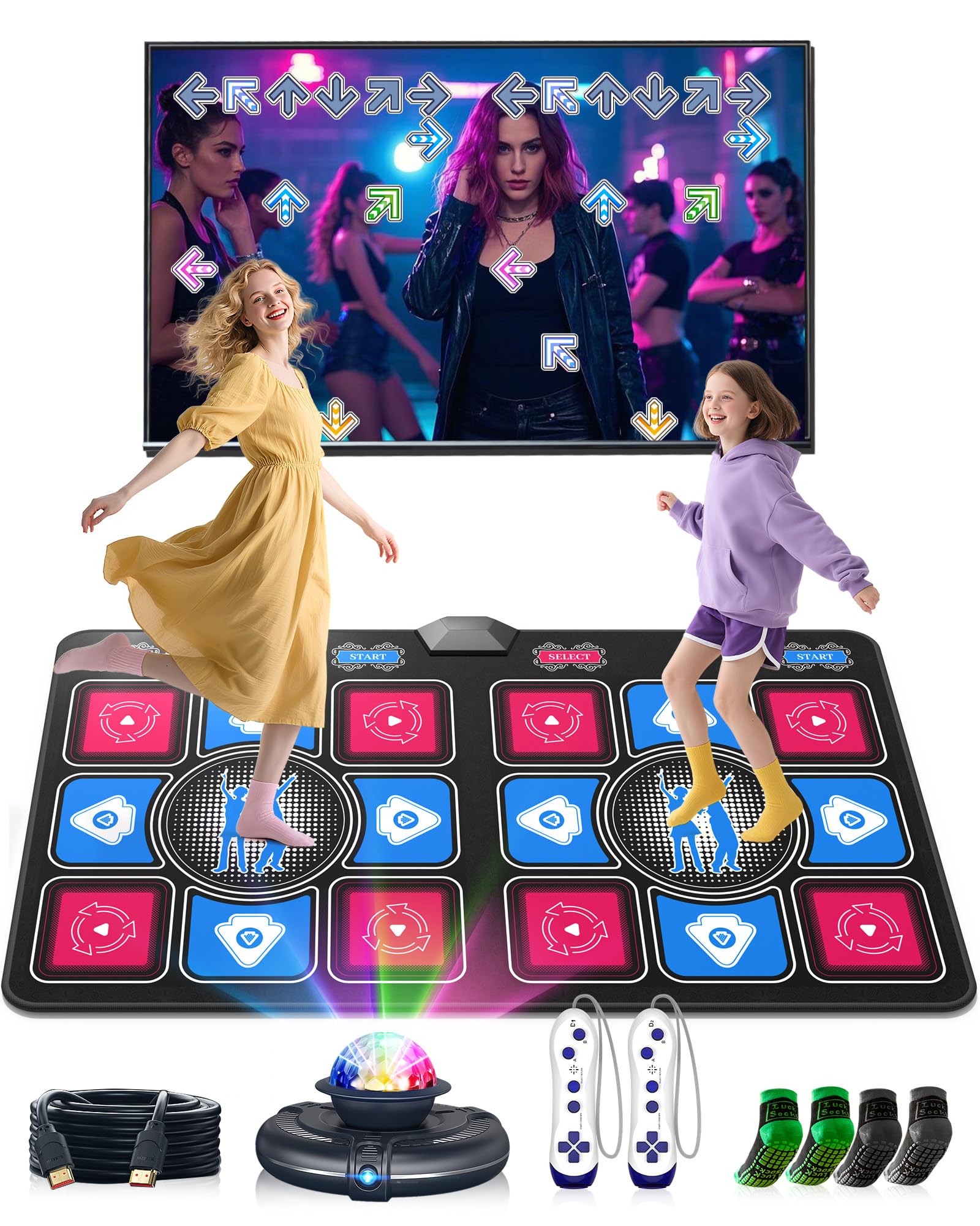 Tapis de Danse Électronique Double avec Caméra 3D et Manettes sans Fil 150+ Chansons 70+ Jeux de Rythme pour Enfants Adultes Fitness