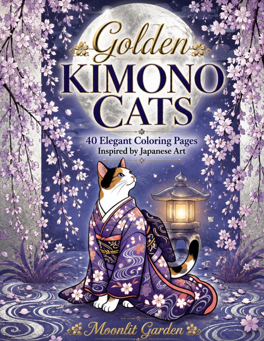 Golden Kimono Cats: Moonlit Garden