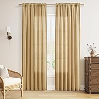 Vista 23 de Guken - Cortinas de lino negro de 108 pulgadas de largo para sala de estar, dormitorio, juego de 2 paneles, bolsillo para barra, cortinas