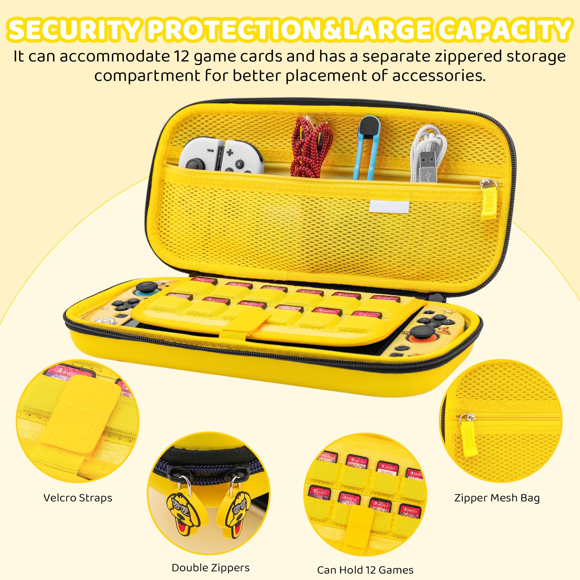 RHOTALL Sac de transport jaune pour Nintendo Switch 2, étui de voyage rigide pour Fortnite Peely, Switch 2 accessoires, étui de protection et sac de rangement avec 12 emplacements et film de