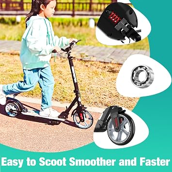 Big Wheels Kick Scooter for Kids Ages 6+, Teens and Adults, Max Load 300 LBS, Foldable - 2-Wheel Commuter Adult Scooters with Hand Brake & Shock Absorption, Adjustable Handlebar, Bearing ABEC9
