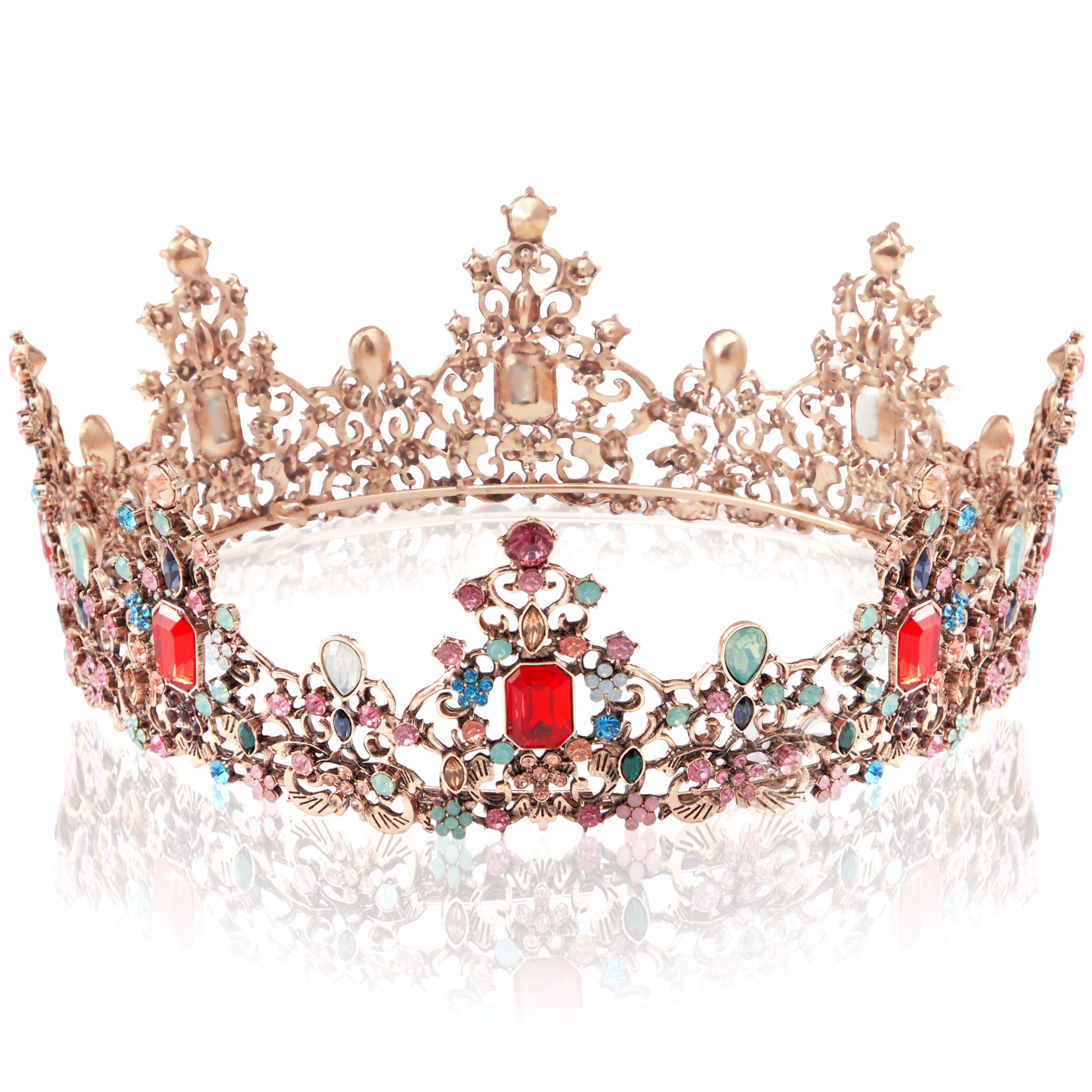 Spooktacular CreationsSpooktacular Creations Halloween Jeweled Baroque Queen Crown Headband, Bride Wedding Crowns Rhinestone, Birthday Tiaras for Kids Women Men Costume Party Hair Accessories with Gemstones